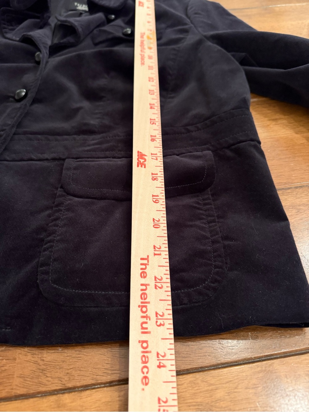 Talbots Women Petites 14 Black Velvet Button Front Blazer Jacket Utility Pocket - Picture 14 of 14